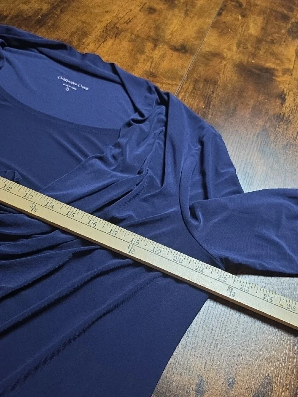 COLDWATER CREEK | Navy Blue Cowl Duet Neck Ruched Layered Stretch Top | XL 16
